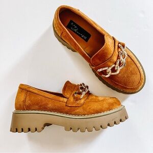 Suede Brown & Gold Platform Loafers